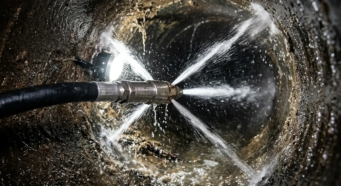 High-pressure hydro jetting nozzle cleaning sewer pipe for Storm Drain Cleaning in Pontiac